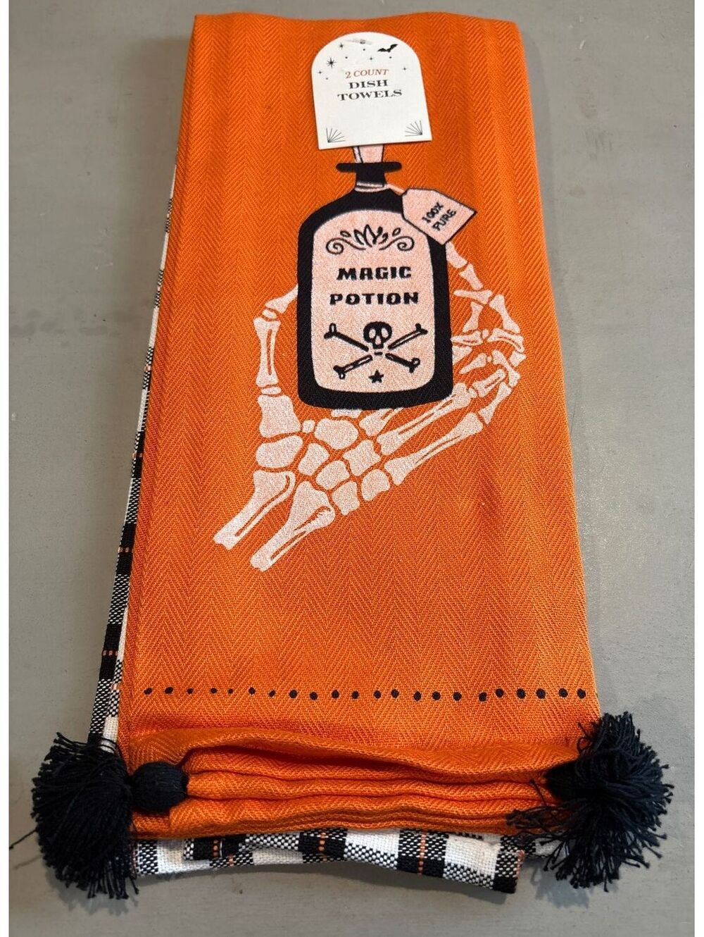 Halloween Themed Kitchen Dish Towels Set of 2 With Black Tassels